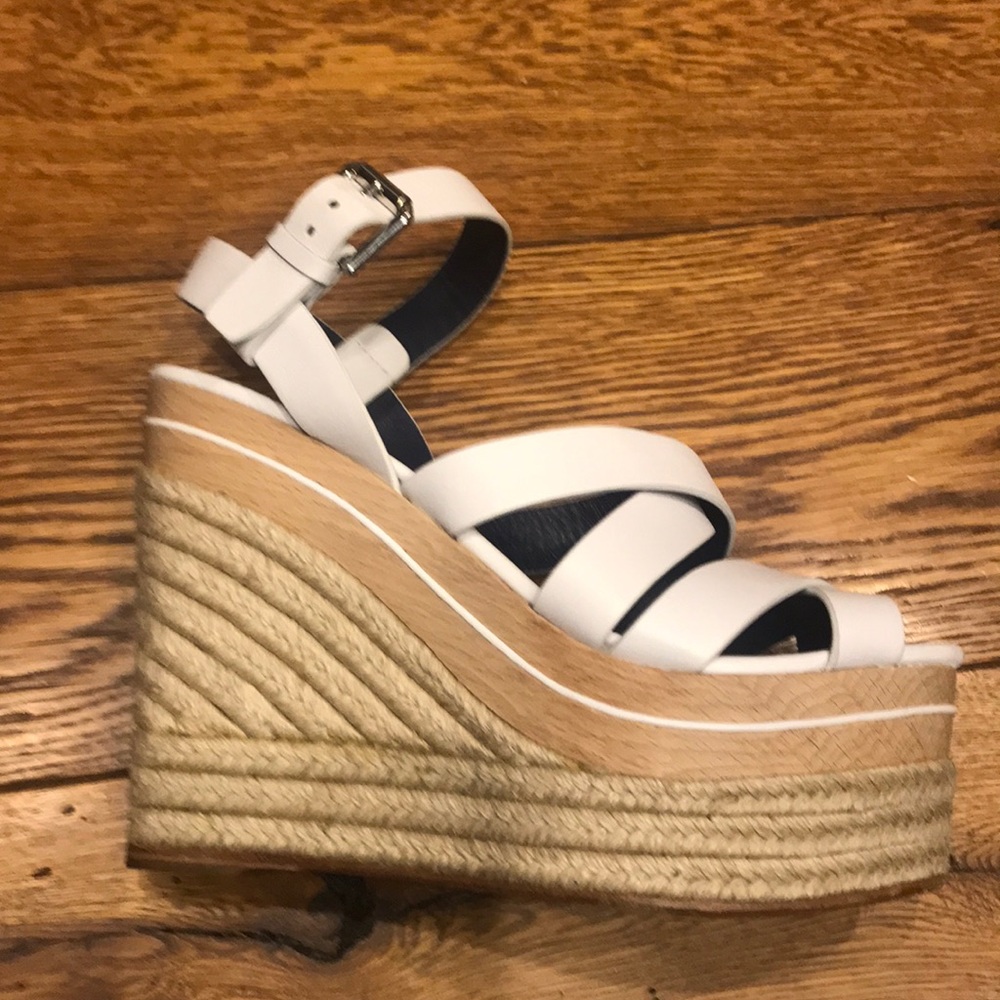 White platform Ralph Lauren Purple label wedge.
